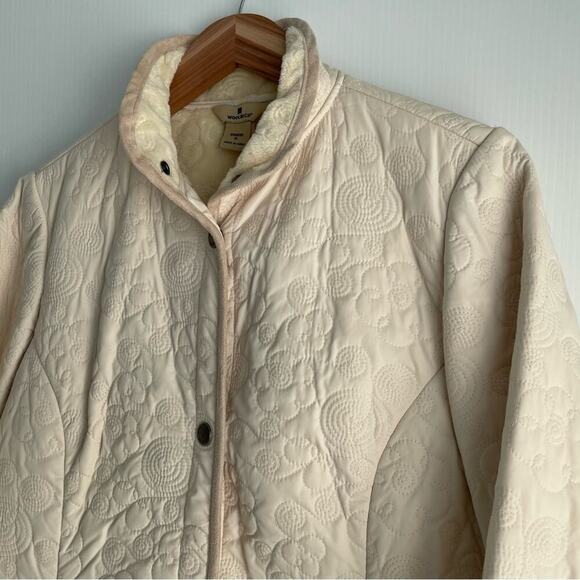 Woolrich field jacket embroidered swirl pattern cream soft lining sz Medium - Picture 4 of 13